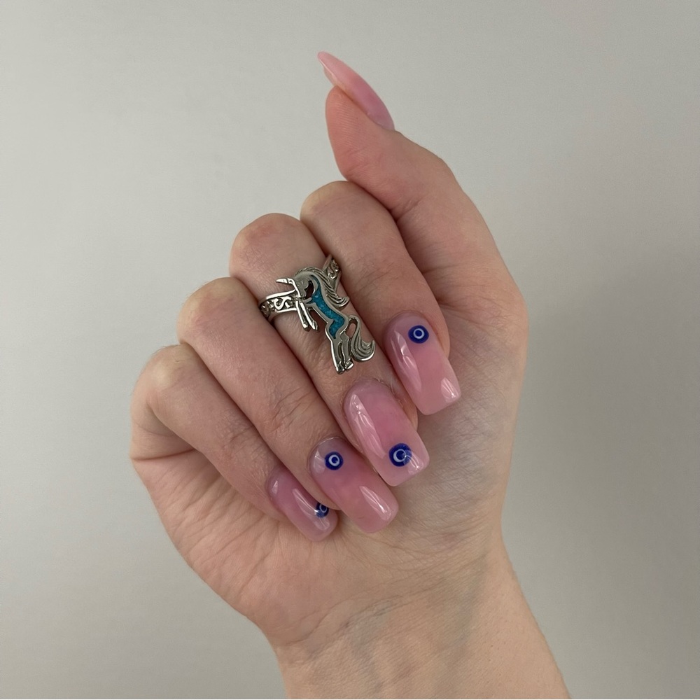 Vintage Y2K Turquoise Stone Standing Unicorn Curved Band Statement Ring